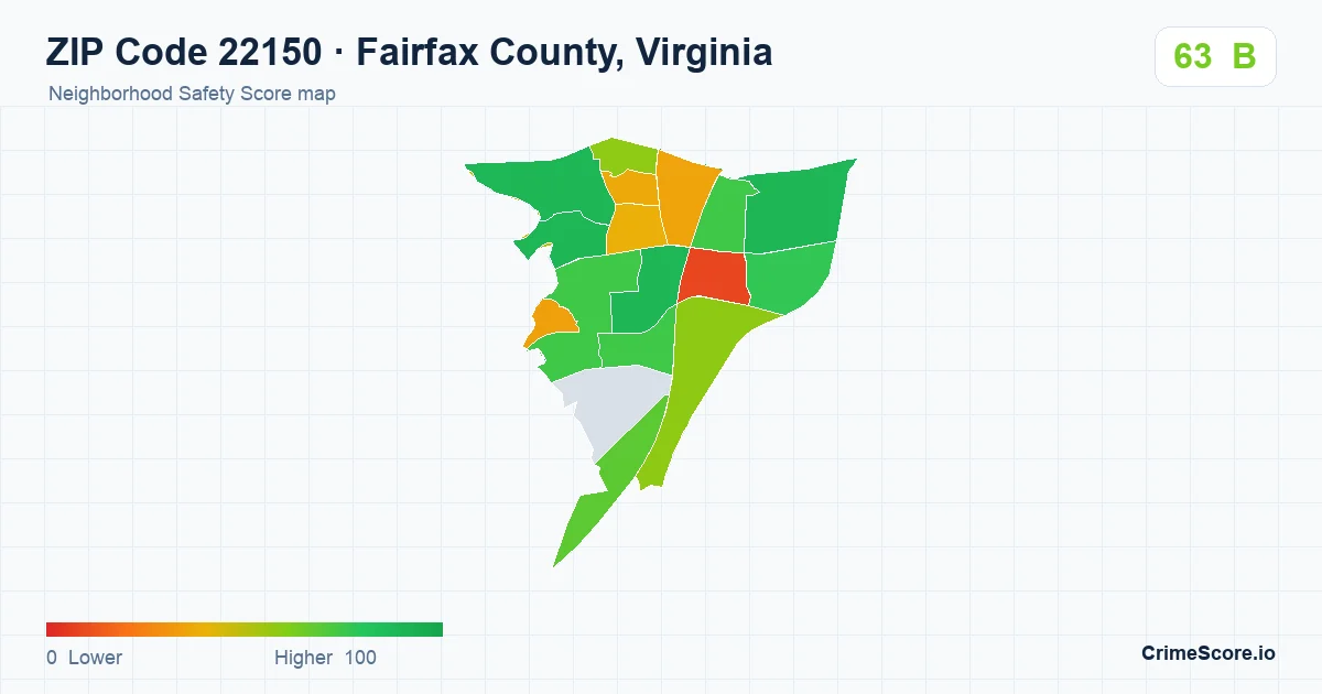 ZIP Code 22150 in Fairfax County, Virginia neighborhood Safety Score map
