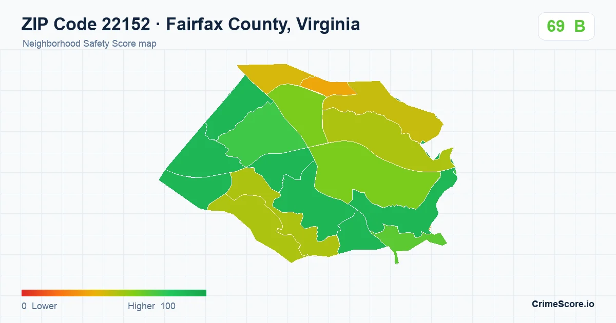 ZIP Code 22152 in Fairfax County, Virginia neighborhood Safety Score map