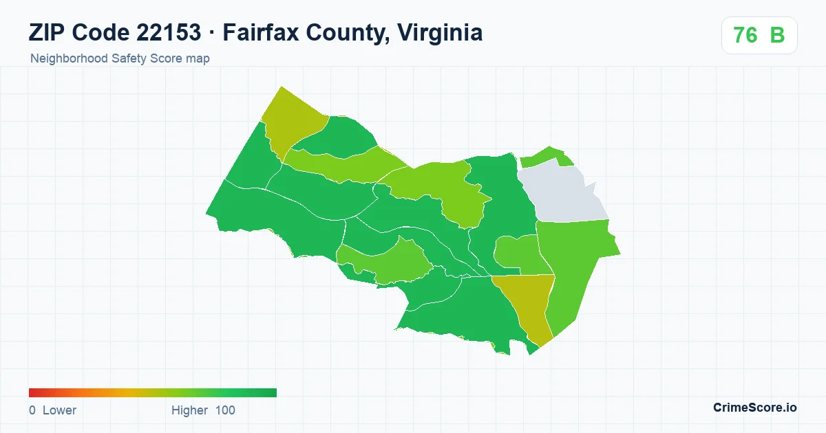 ZIP Code 22153 in Fairfax County, Virginia neighborhood Safety Score map