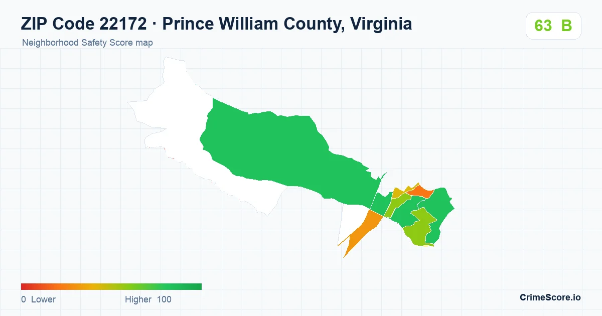 ZIP Code 22172 in Prince William County, Virginia neighborhood Safety Score map