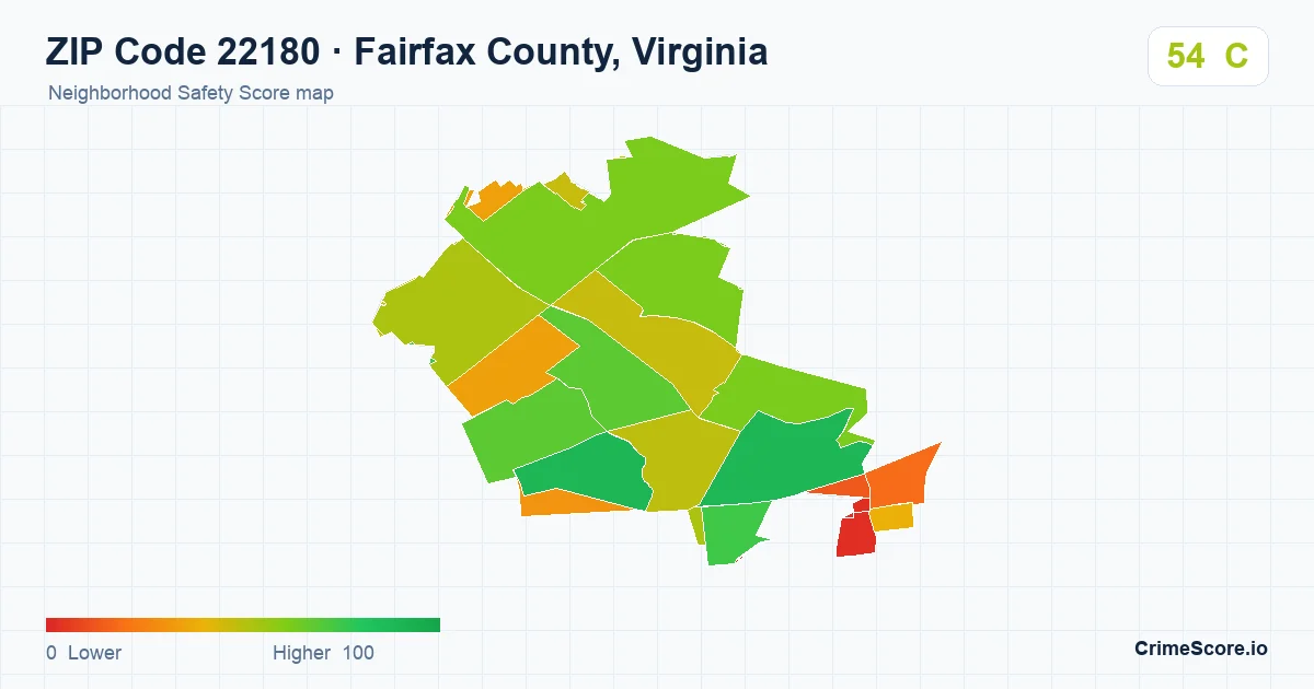 ZIP Code 22180 in Fairfax County, Virginia neighborhood Safety Score map