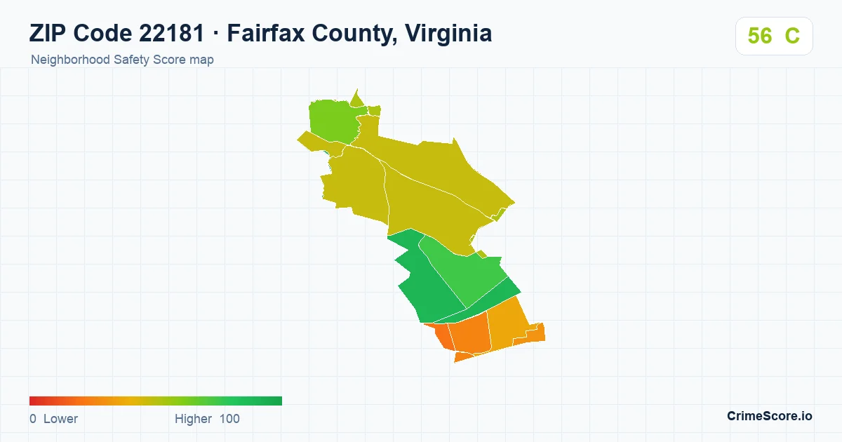 ZIP Code 22181 in Fairfax County, Virginia neighborhood Safety Score map