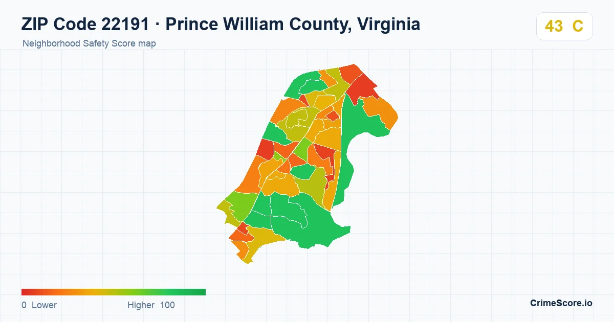 ZIP Code 22191 in Prince William County, Virginia neighborhood Safety Score map