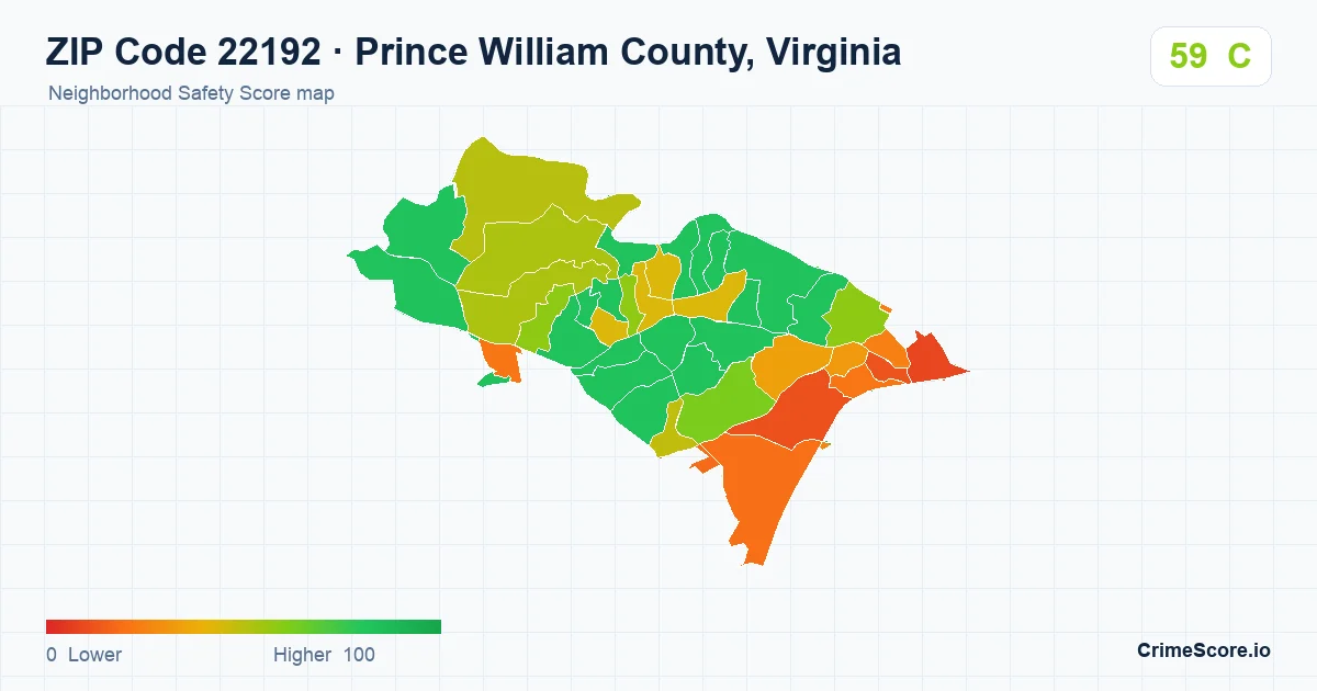 ZIP Code 22192 in Prince William County, Virginia neighborhood Safety Score map