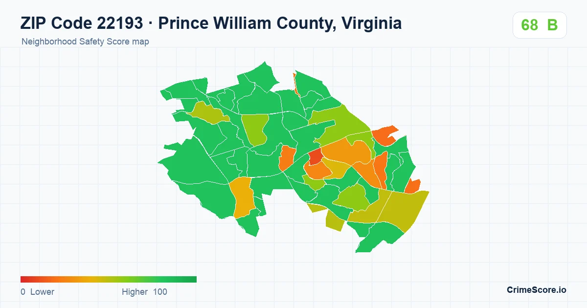 ZIP Code 22193 in Prince William County, Virginia neighborhood Safety Score map