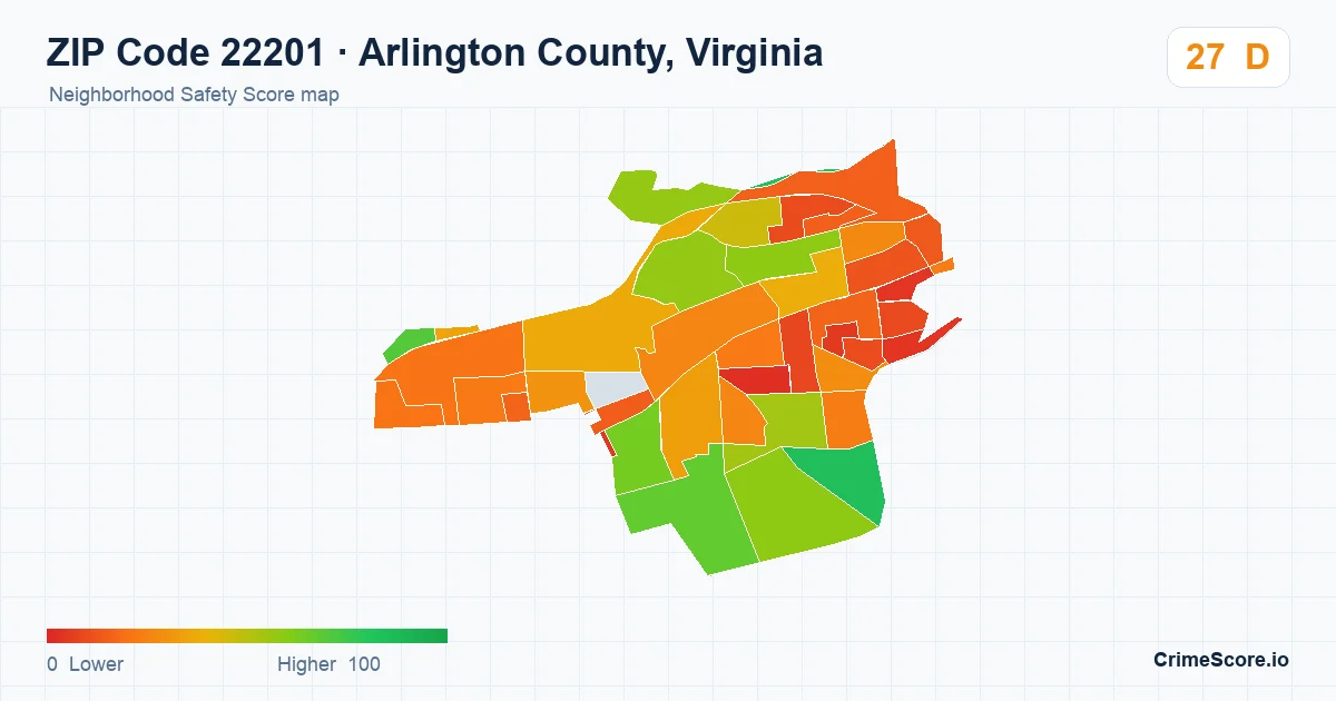 ZIP Code 22201 in Arlington County, Virginia neighborhood Safety Score map