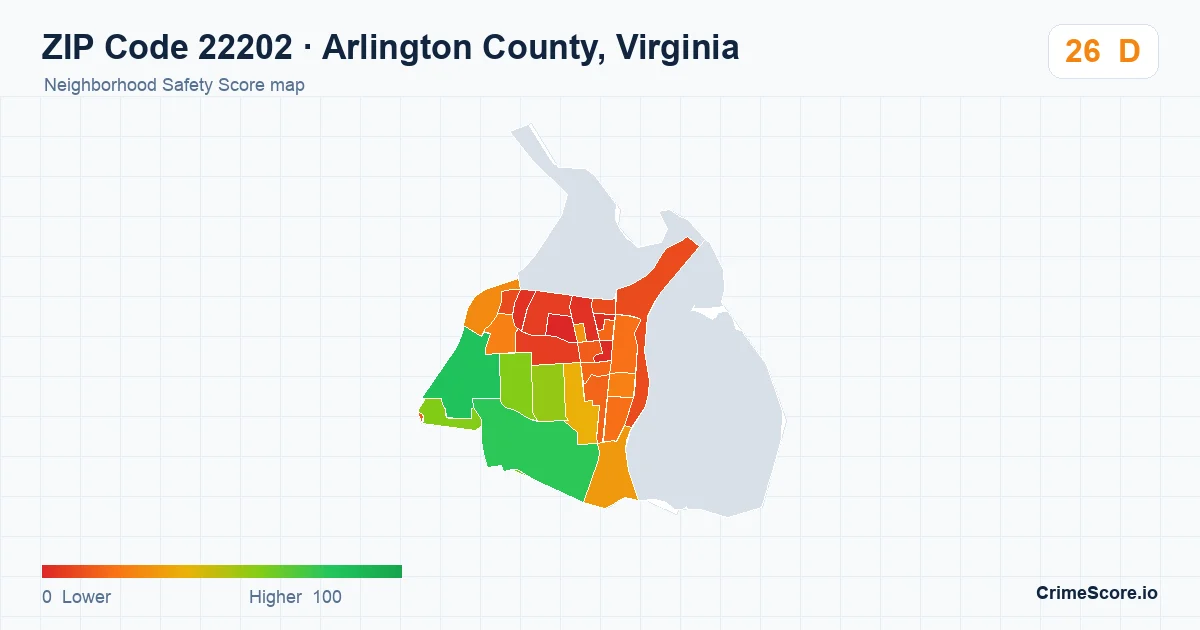 ZIP Code 22202 in Arlington County, Virginia neighborhood Safety Score map