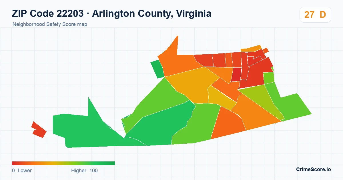 ZIP Code 22203 in Arlington County, Virginia neighborhood Safety Score map