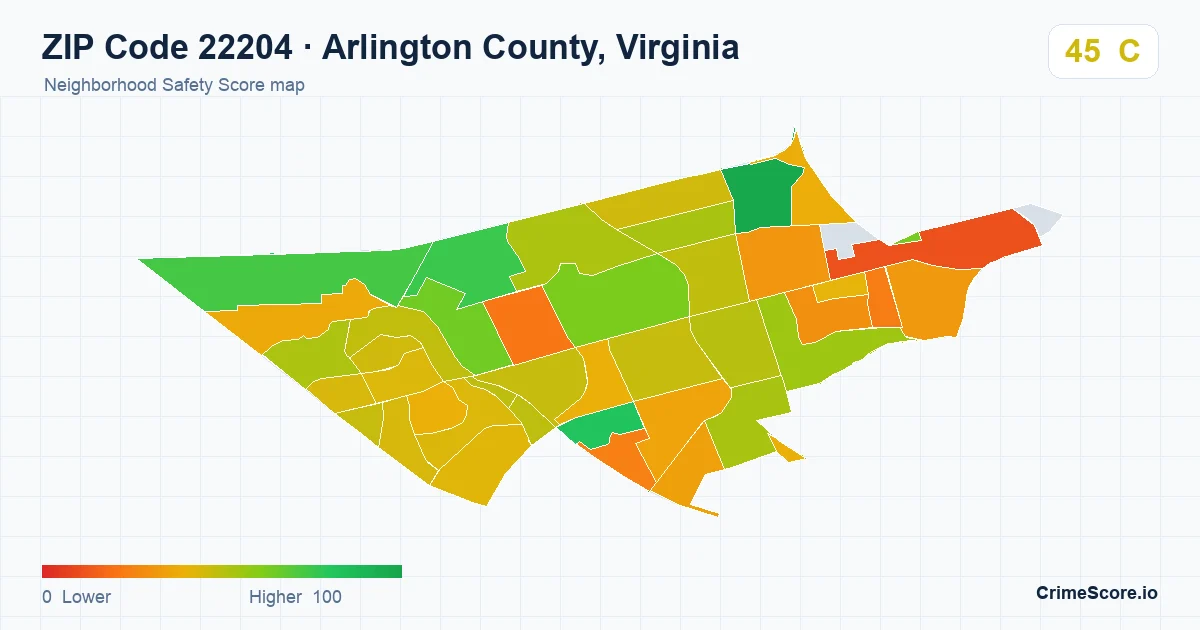 ZIP Code 22204 in Arlington County, Virginia neighborhood Safety Score map