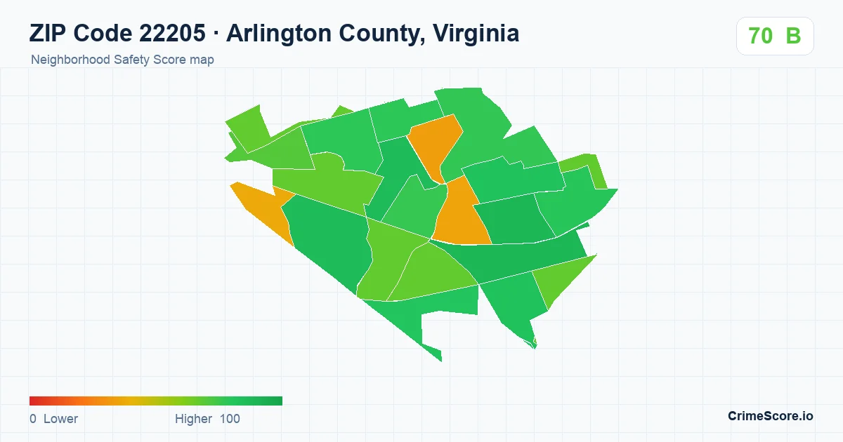 ZIP Code 22205 in Arlington County, Virginia neighborhood Safety Score map