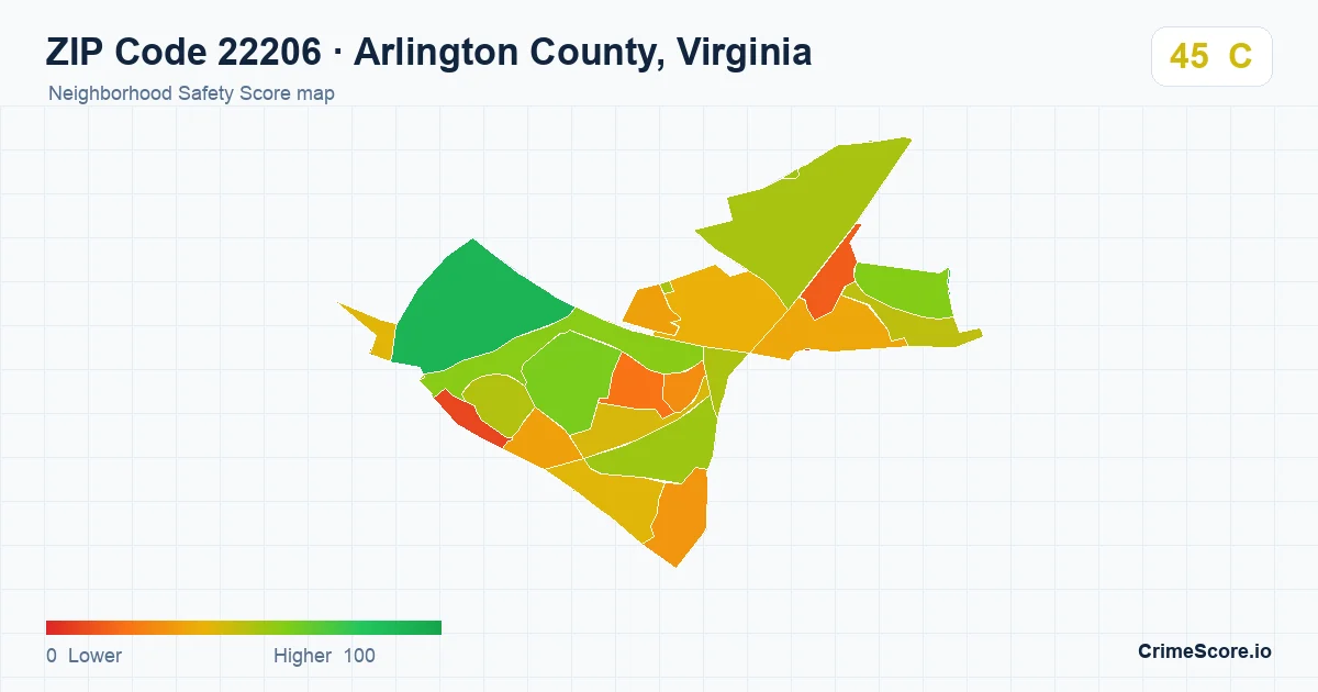 ZIP Code 22206 in Arlington County, Virginia neighborhood Safety Score map