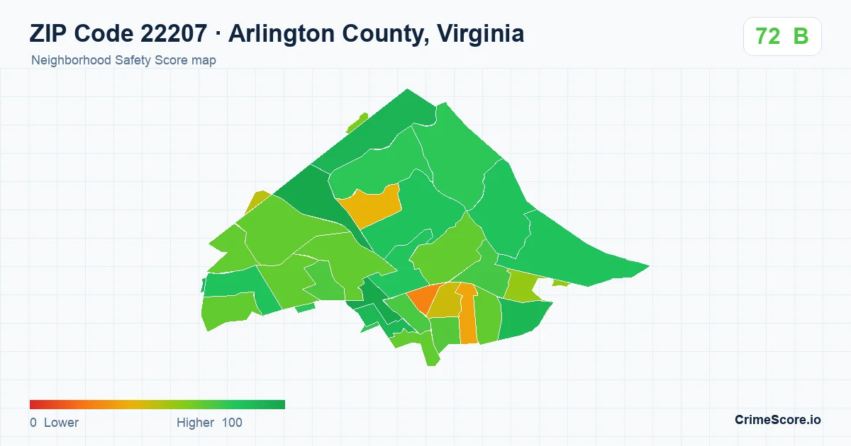 ZIP Code 22207 in Arlington County, Virginia neighborhood Safety Score map