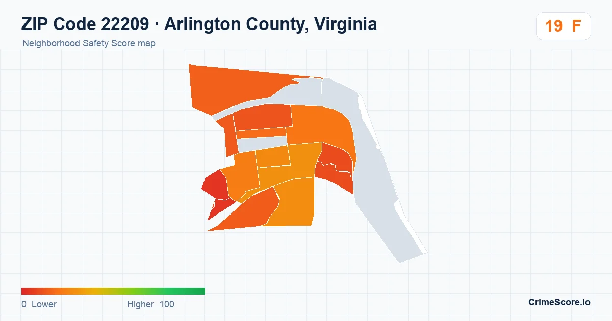 ZIP Code 22209 in Arlington County, Virginia neighborhood Safety Score map