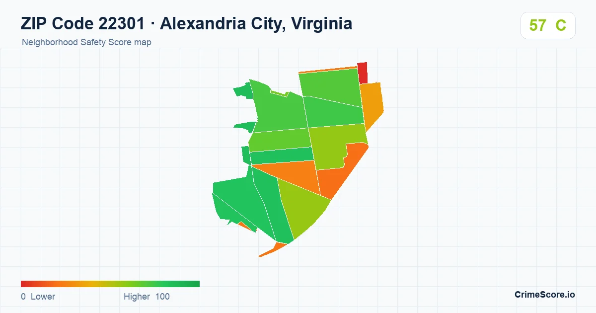 ZIP Code 22301 in Alexandria City, Virginia neighborhood Safety Score map