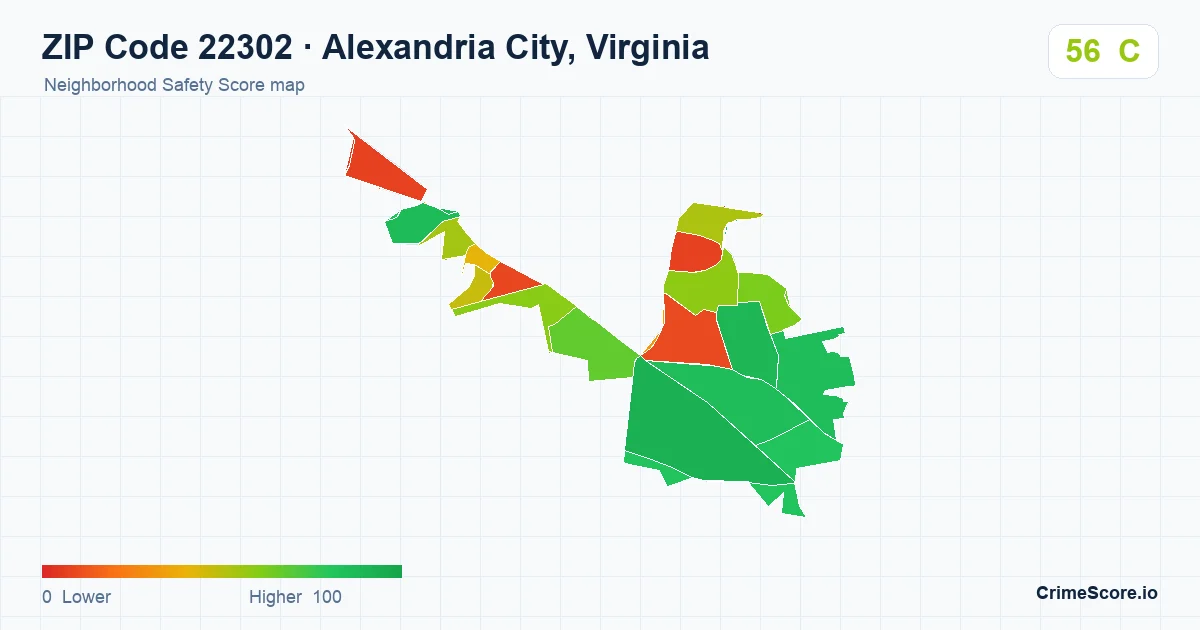 ZIP Code 22302 in Alexandria City, Virginia neighborhood Safety Score map