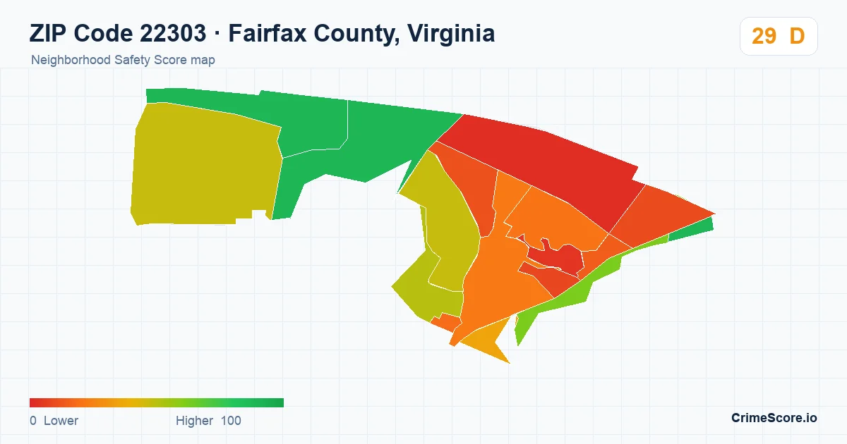 ZIP Code 22303 in Fairfax County, Virginia neighborhood Safety Score map