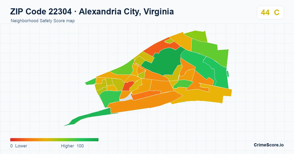 ZIP Code 22304 in Alexandria City, Virginia neighborhood Safety Score map