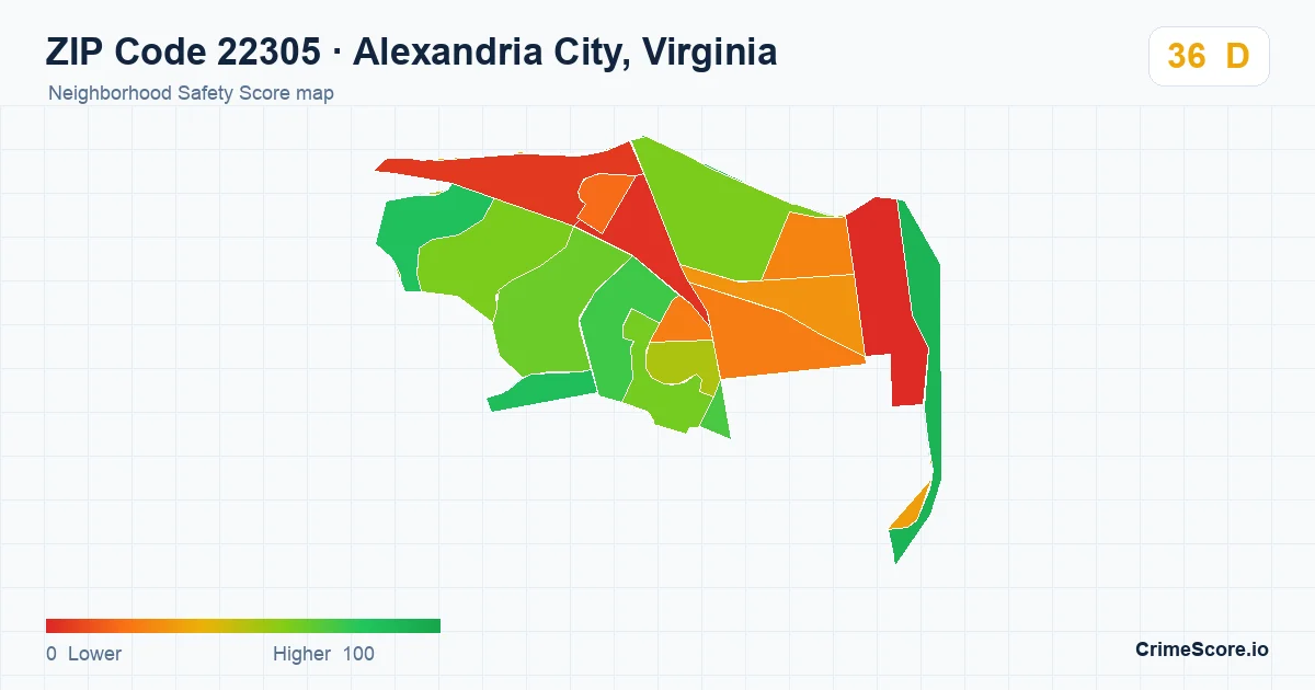 ZIP Code 22305 in Alexandria City, Virginia neighborhood Safety Score map
