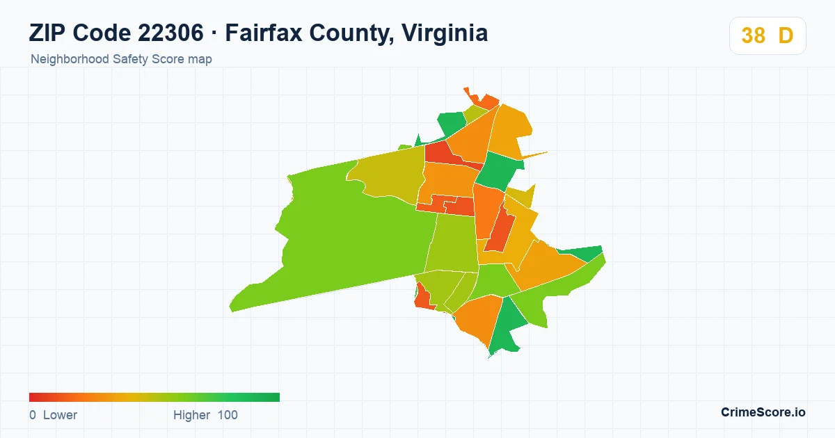 ZIP Code 22306 in Fairfax County, Virginia neighborhood Safety Score map