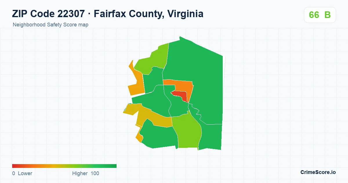 ZIP Code 22307 in Fairfax County, Virginia neighborhood Safety Score map