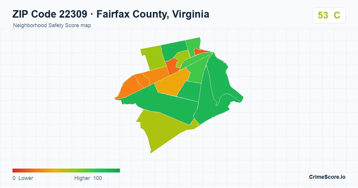 ZIP Code 22309 in Fairfax County, Virginia neighborhood Safety Score map