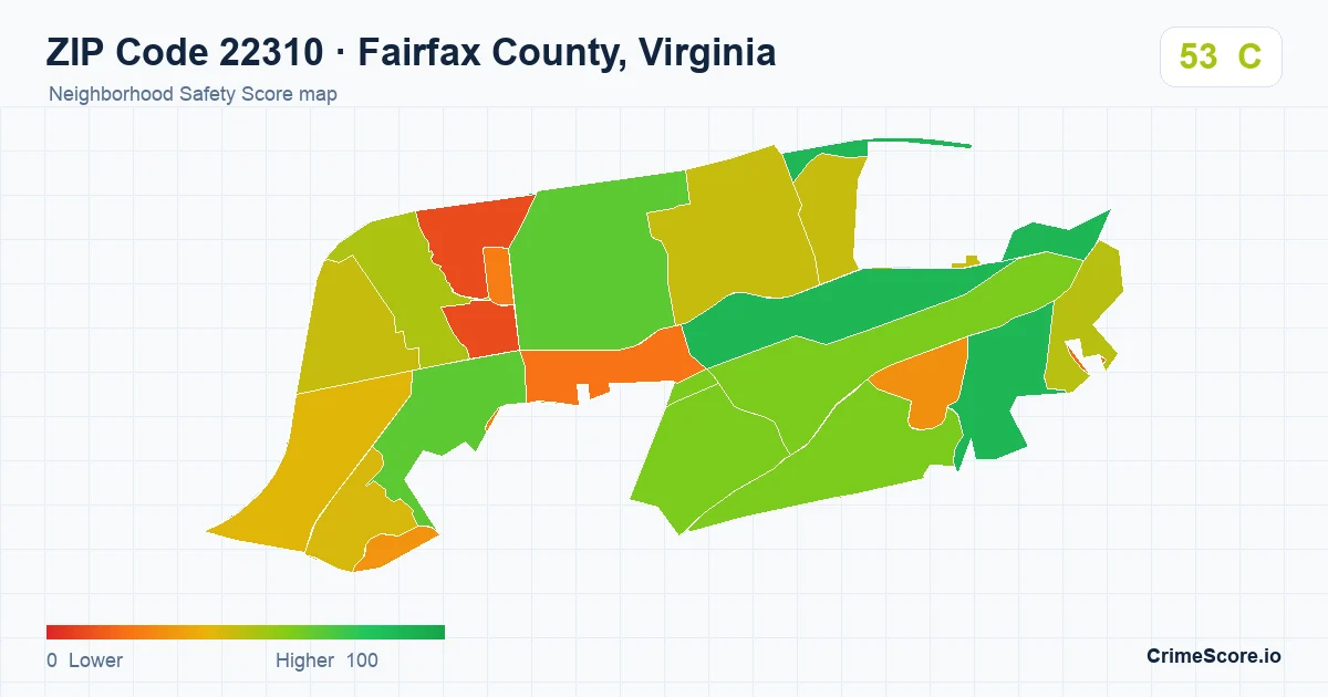 ZIP Code 22310 in Fairfax County, Virginia neighborhood Safety Score map