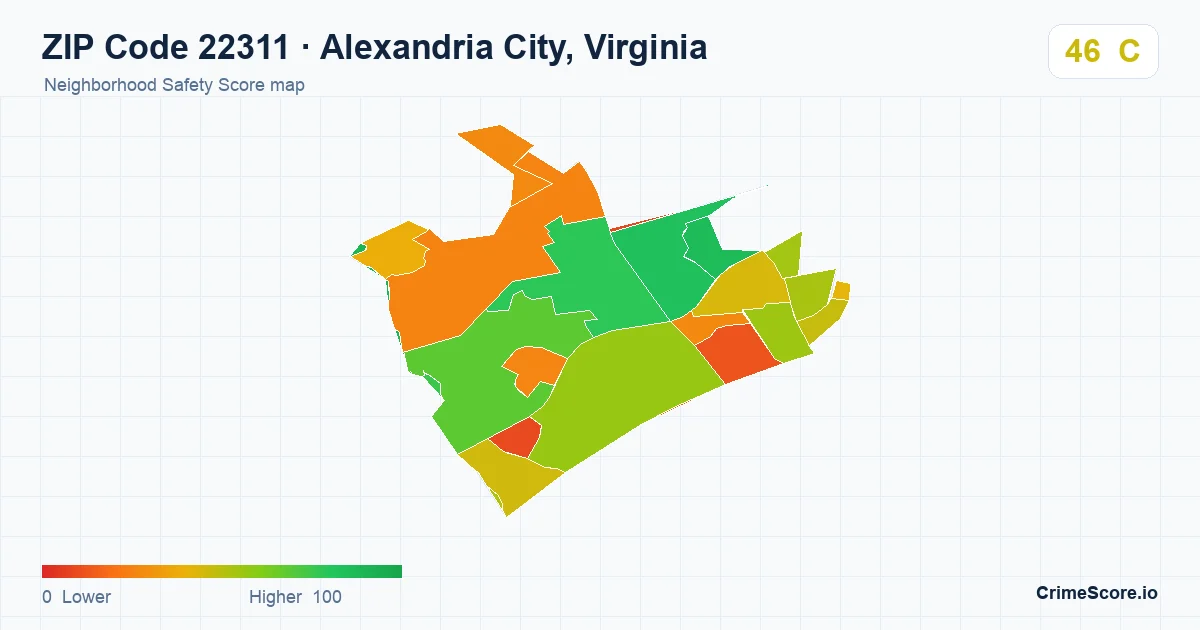 ZIP Code 22311 in Alexandria City, Virginia neighborhood Safety Score map