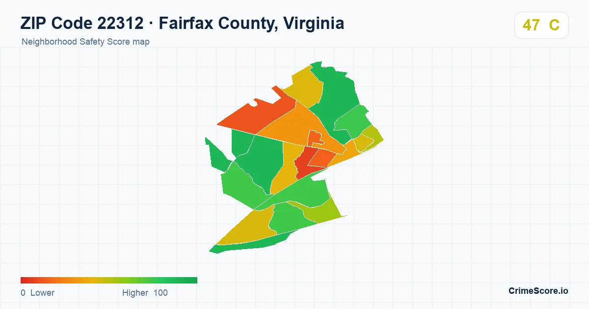 ZIP Code 22312 in Fairfax County, Virginia neighborhood Safety Score map
