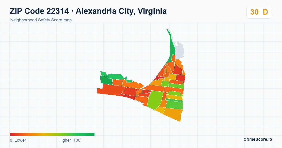 ZIP Code 22314 in Alexandria City, Virginia neighborhood Safety Score map