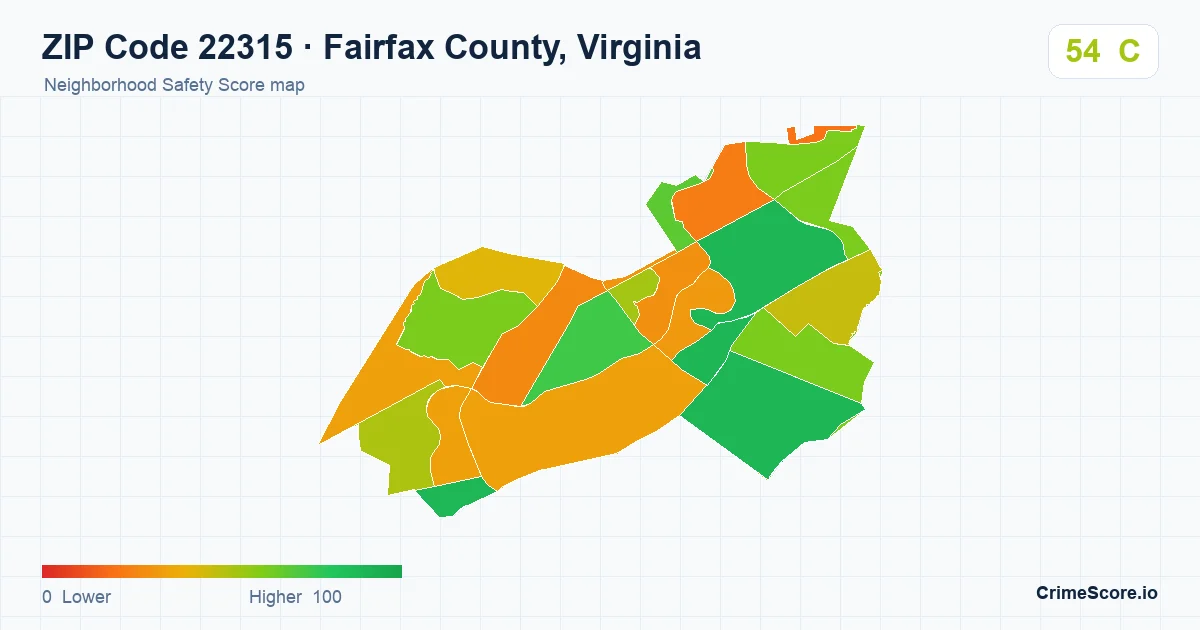 ZIP Code 22315 in Fairfax County, Virginia neighborhood Safety Score map