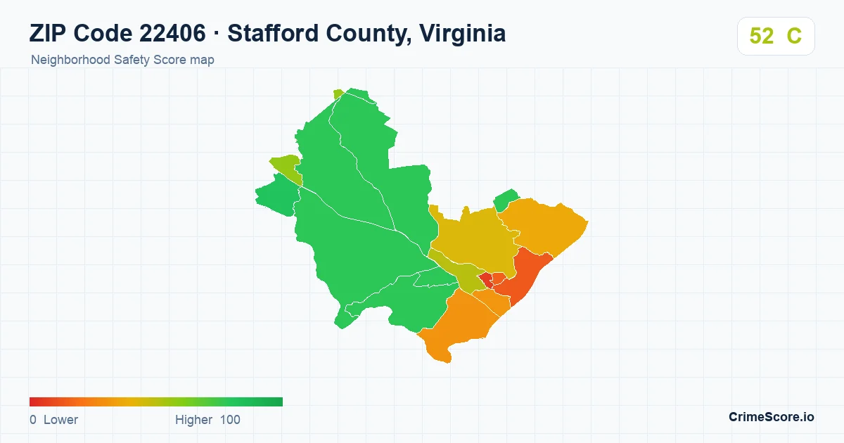 ZIP Code 22406 in Stafford County, Virginia neighborhood Safety Score map