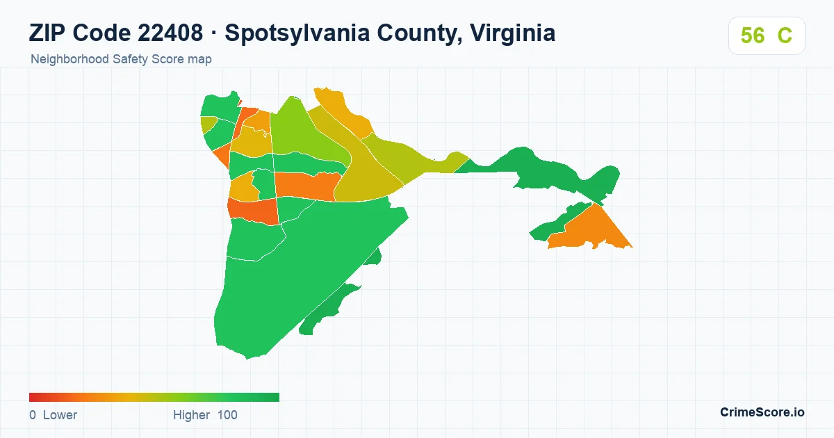 ZIP Code 22408 in Spotsylvania County, Virginia neighborhood Safety Score map
