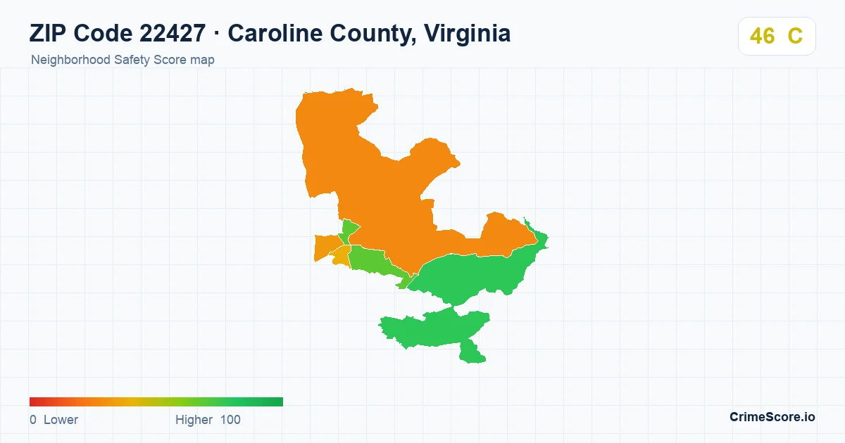 ZIP Code 22427 in Caroline County, Virginia neighborhood Safety Score map