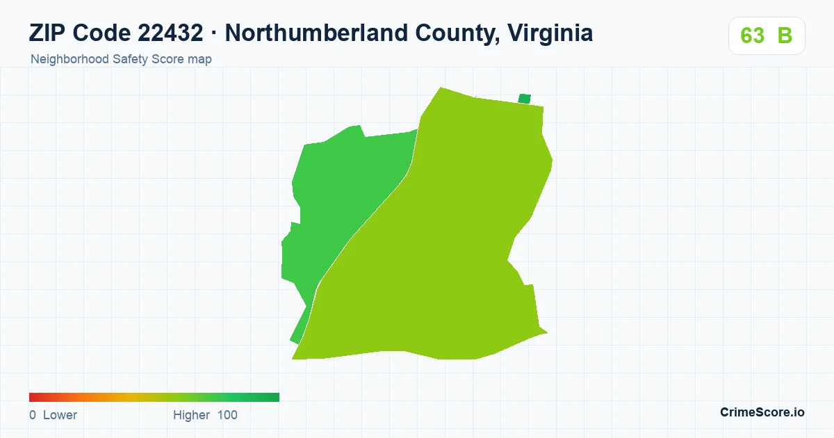 ZIP Code 22432 in Northumberland County, Virginia neighborhood Safety Score map