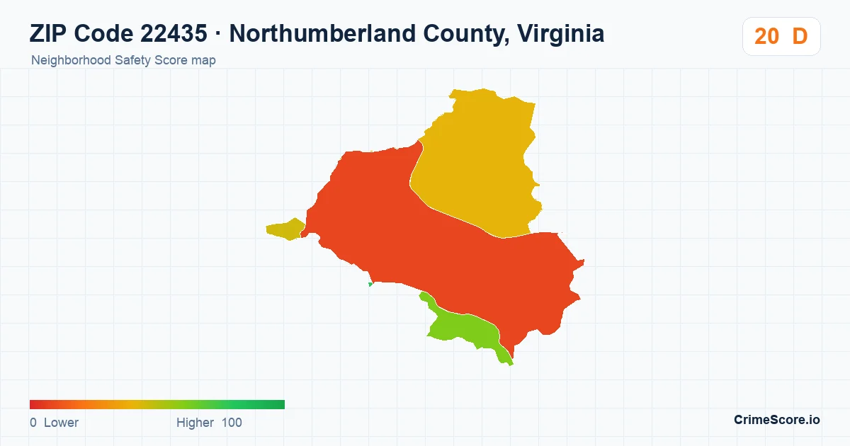 ZIP Code 22435 in Northumberland County, Virginia neighborhood Safety Score map