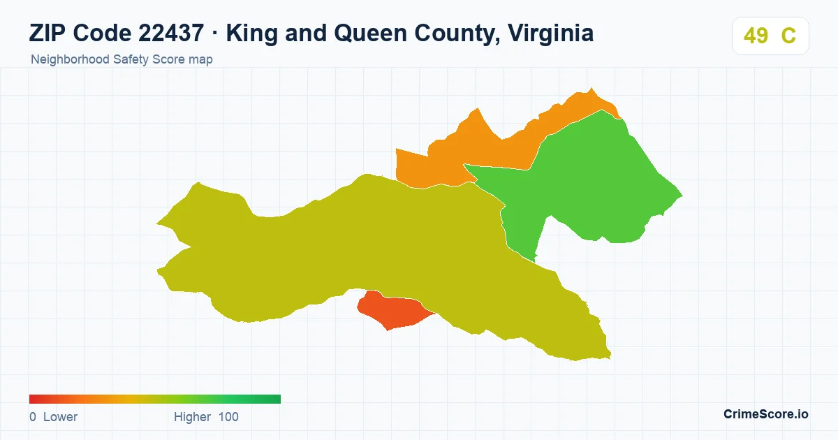 ZIP Code 22437 in King and Queen County, Virginia neighborhood Safety Score map