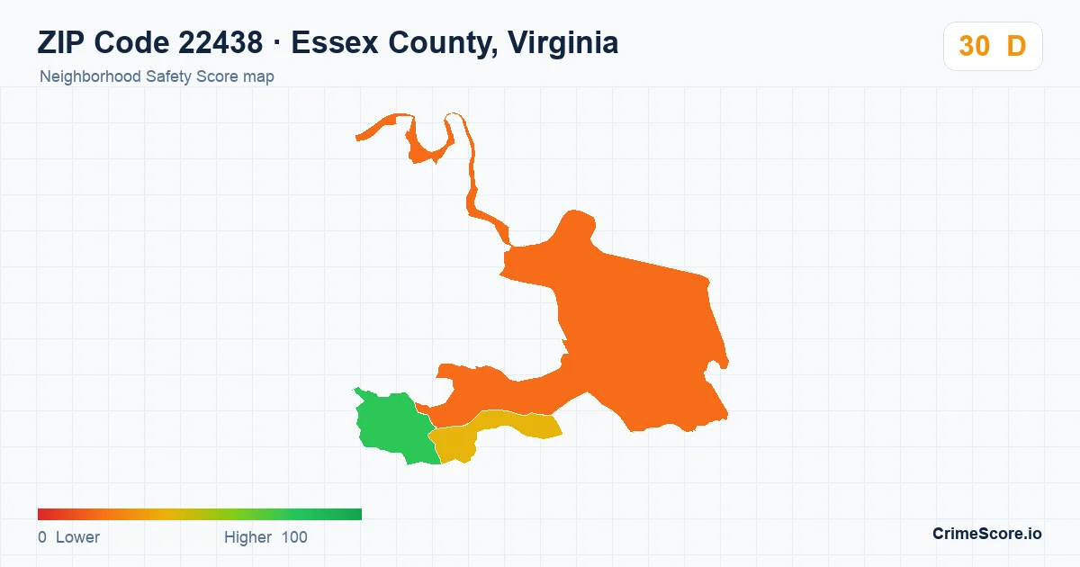 ZIP Code 22438 in Essex County, Virginia neighborhood Safety Score map
