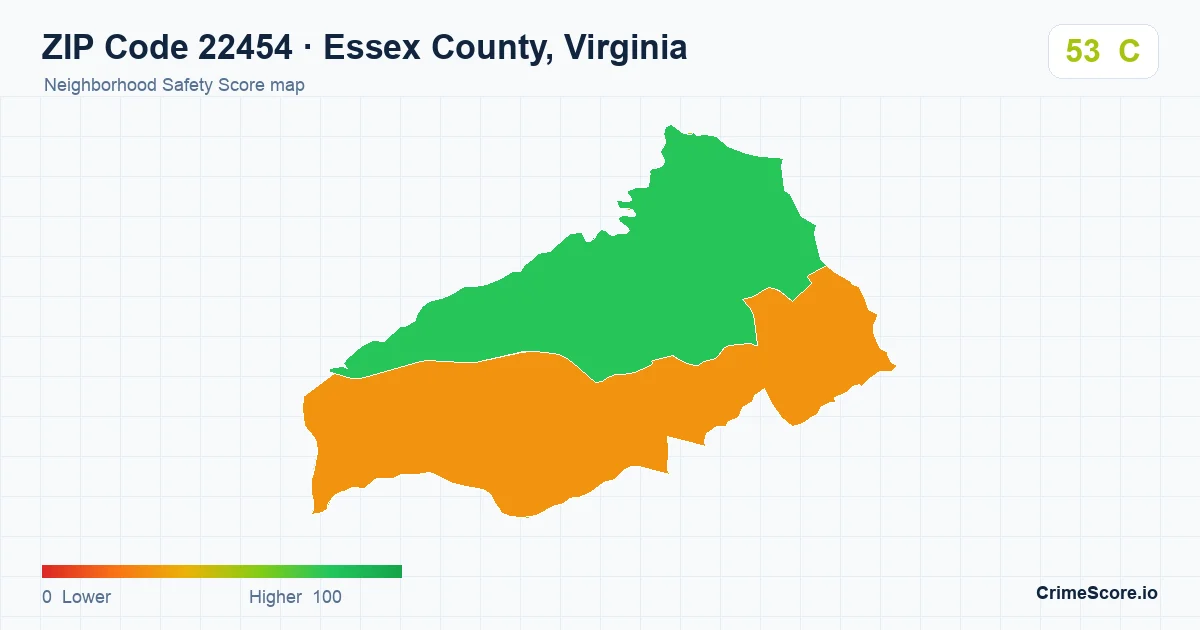 ZIP Code 22454 in Essex County, Virginia neighborhood Safety Score map