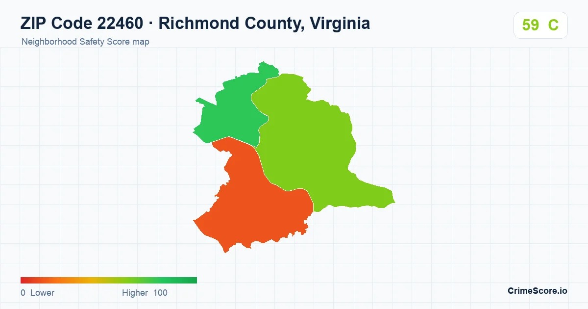 ZIP Code 22460 in Richmond County, Virginia neighborhood Safety Score map