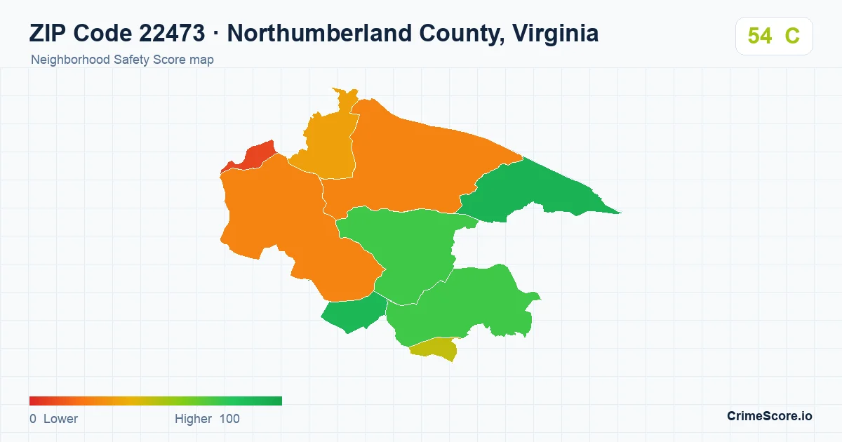 ZIP Code 22473 in Northumberland County, Virginia neighborhood Safety Score map