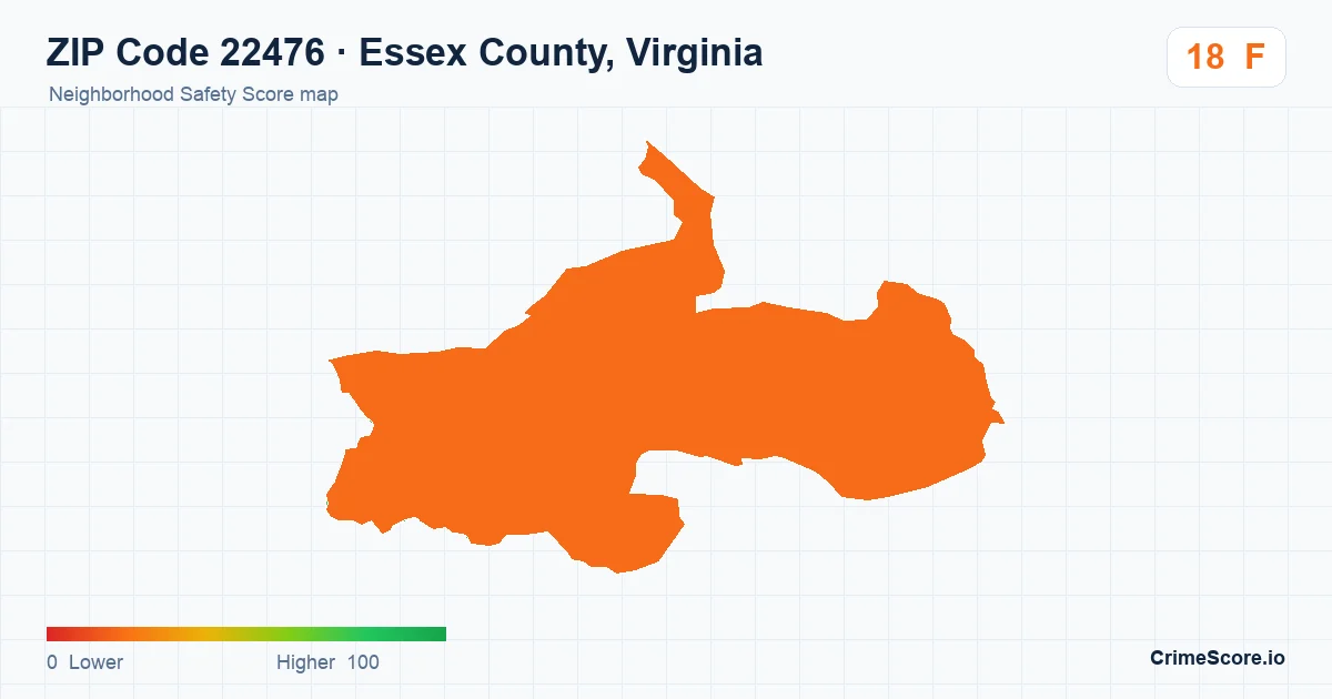 ZIP Code 22476 in Essex County, Virginia neighborhood Safety Score map