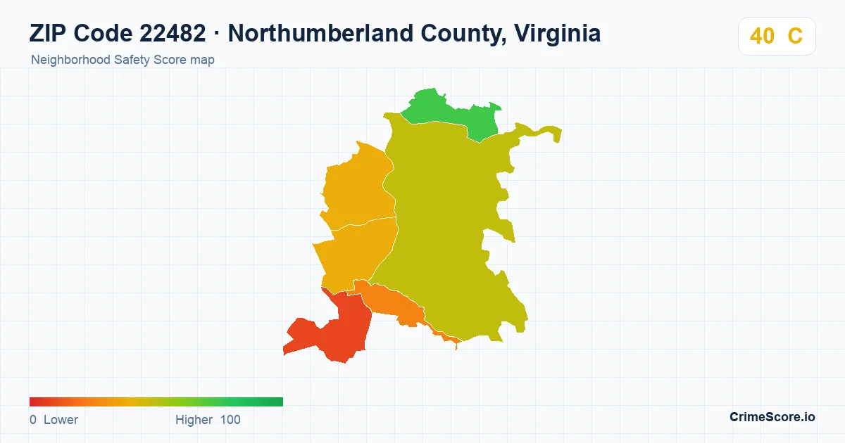ZIP Code 22482 in Northumberland County, Virginia neighborhood Safety Score map