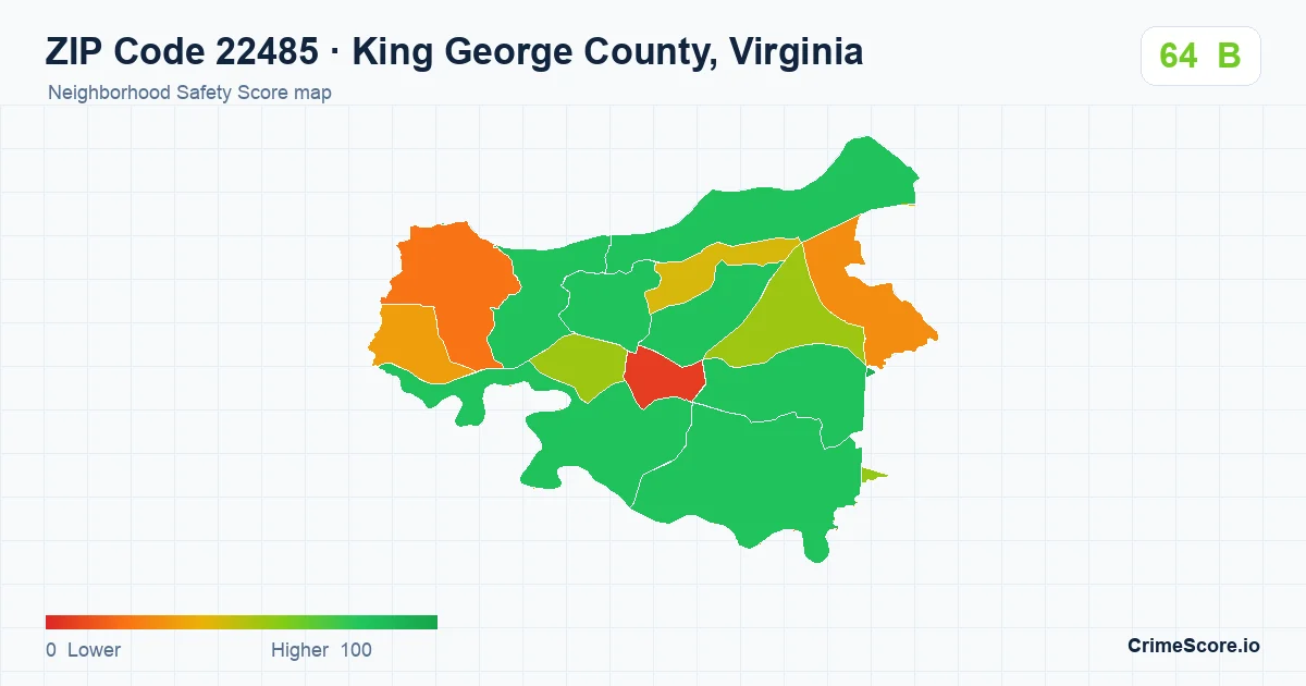 ZIP Code 22485 in King George County, Virginia neighborhood Safety Score map