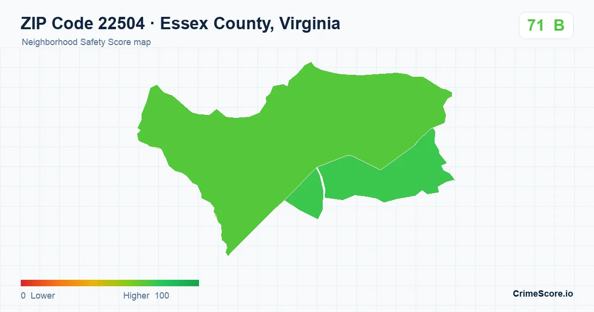 ZIP Code 22504 in Essex County, Virginia neighborhood Safety Score map