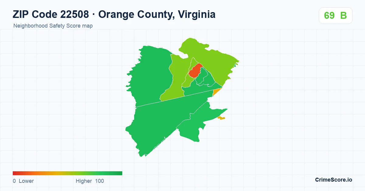 ZIP Code 22508 in Orange County, Virginia neighborhood Safety Score map