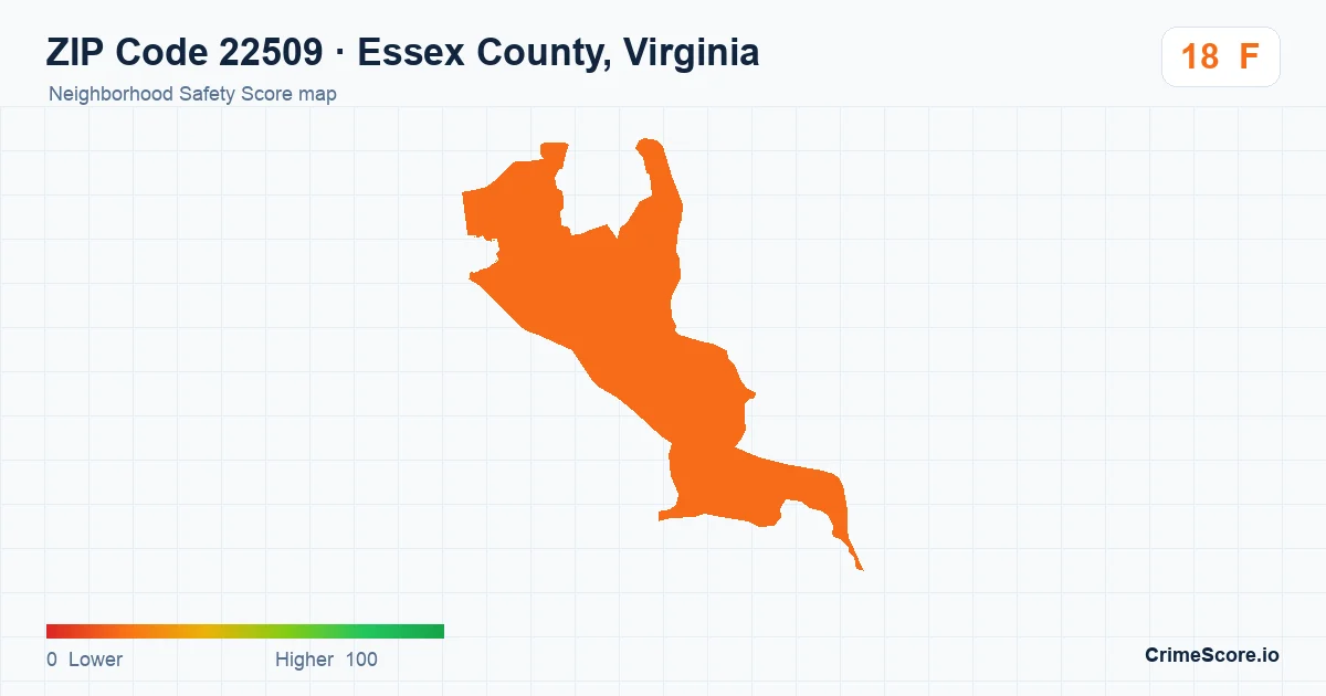 ZIP Code 22509 in Essex County, Virginia neighborhood Safety Score map