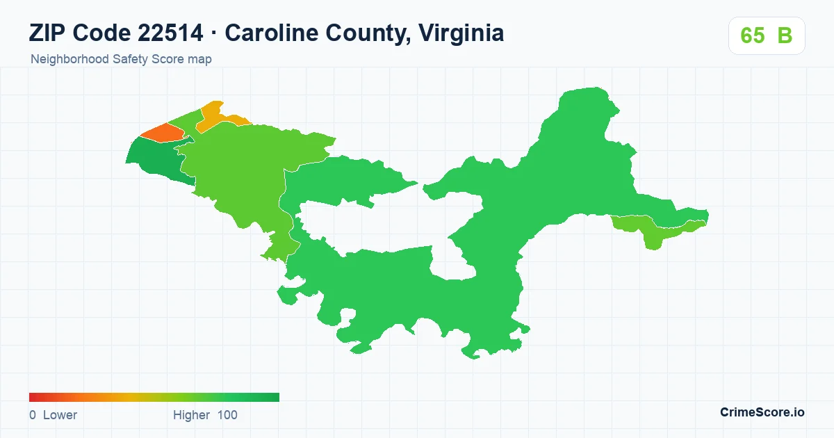 ZIP Code 22514 in Caroline County, Virginia neighborhood Safety Score map