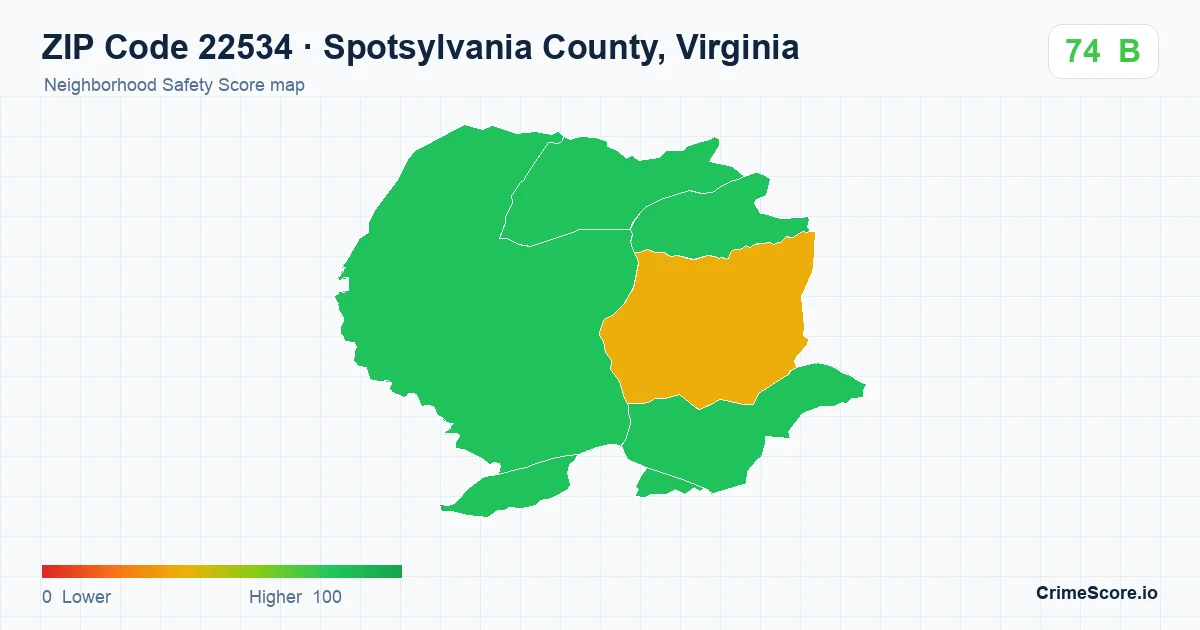 ZIP Code 22534 in Spotsylvania County, Virginia neighborhood Safety Score map