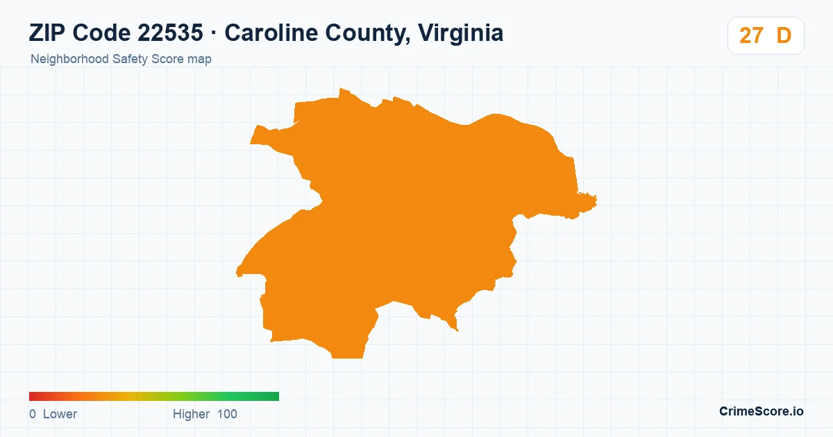 ZIP Code 22535 in Caroline County, Virginia neighborhood Safety Score map