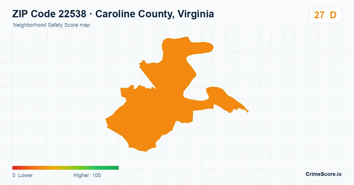 ZIP Code 22538 in Caroline County, Virginia neighborhood Safety Score map